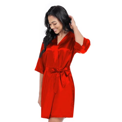 Image of Women's Short Satin Robes Lightweight Silky V-Neck Sleepwear Wedding Bridal Party Bride Bridesmaid Bathrobes