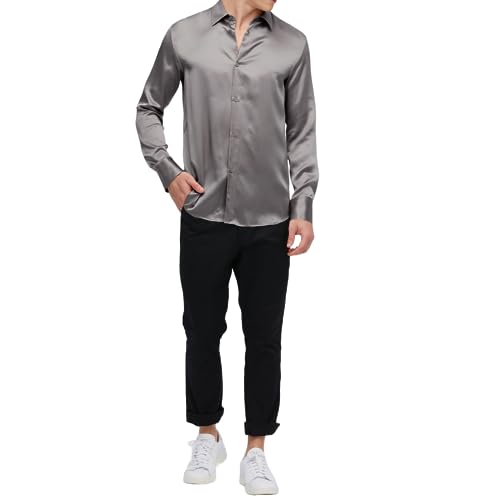 Image of Men's Luxury Satin Shirt Slim Fit|Men's Slim Fit Satin Shirt - Shiny, Soft|Men's Satin Shirt - Luxury Silky Nightclub & Event Wear|Silk Satin Shirt for Men - Lightweight, Shiny, and Comfortable