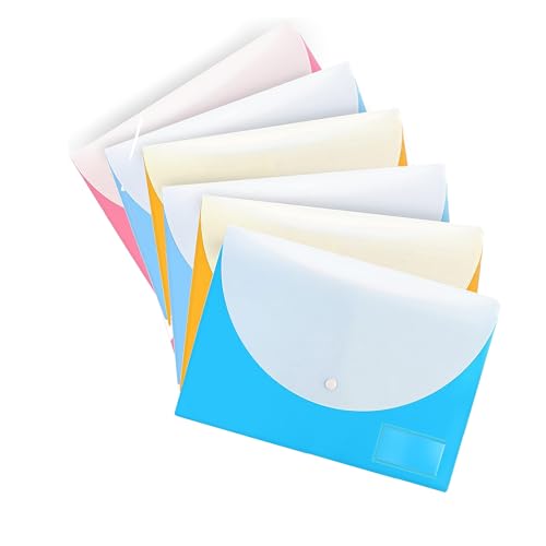 Image of Shuban 6 Pcs Double Pocket Document Folder Letter Fs Size File Envelopes with Label Pocket & Paste Button for School Office Organization(Deluxe), Assorted