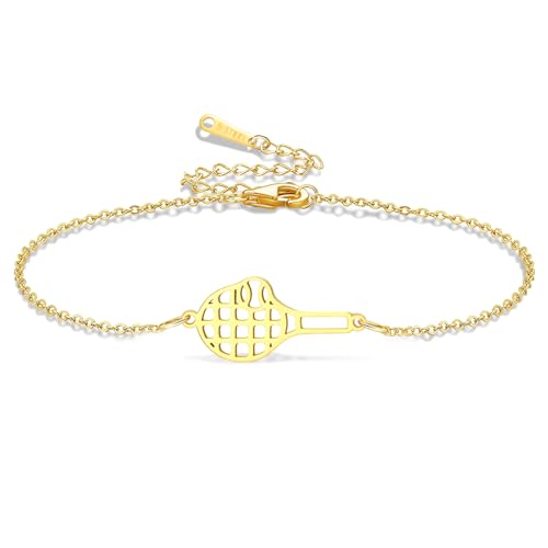 VASSAGO Pulsera de raqueta de tenis para mujeres y hombres, de acero inoxidable, delicada y ajustable, pulsera de eslabones deportivos, joyería de cuerda, regalos para adolescentes e hijas jugadores