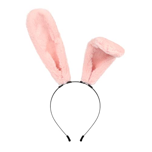 Halloween Rabbit Ear Hair Hoop Lolita Animal Ear Hair Hoop Adjustable Simulation Plush Rabbit Ear Head Hoop Accessories (Pink)