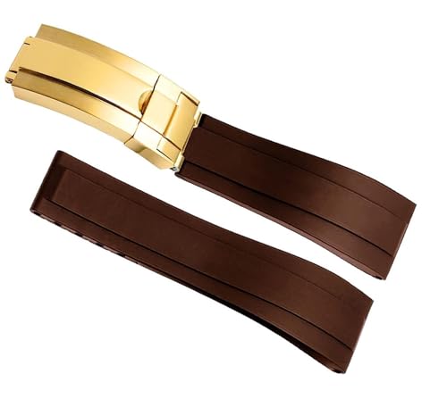 Bracelet de montre en caoutchouc 21mm marron or pour Rolex Sport
