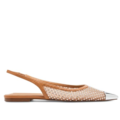 Nude Slingback Flats for Women Stylish Pointed Toe Design with Rhinestone Embellishments Comfortable Mesh Material for Breathable Slip on Experience Size 10