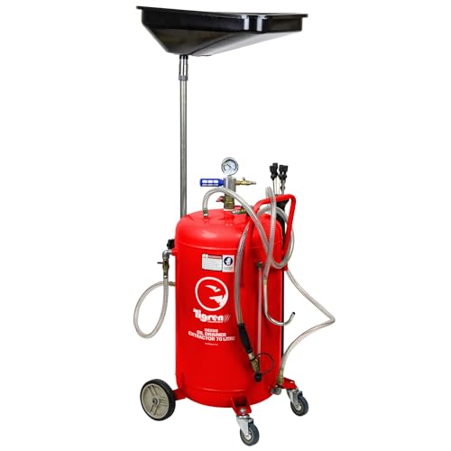 Image of TIGREN Workshop Heavy Duty Suction Oil Drainer for Car Engines, Gearboxes with Adjustable Height Oil Drain Pan and Reservoir Tank for Engine Oil and Gearbox Oil and Other Fluids (70 Litre - Suction)