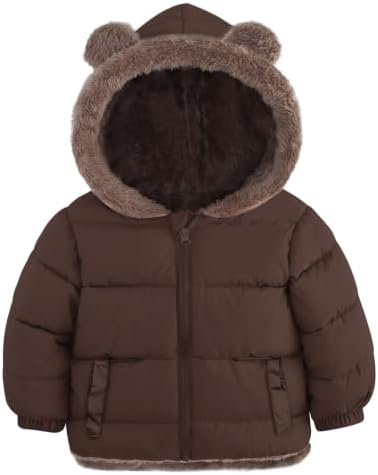 kids4ever Baby Jacke Jungen Mädchen Winter Mantel Niedlich Plüsch Bärenohren Winterjacke Reißverschluss Kapuzenjacke mit Taschen 6 Monate-5 Jahre