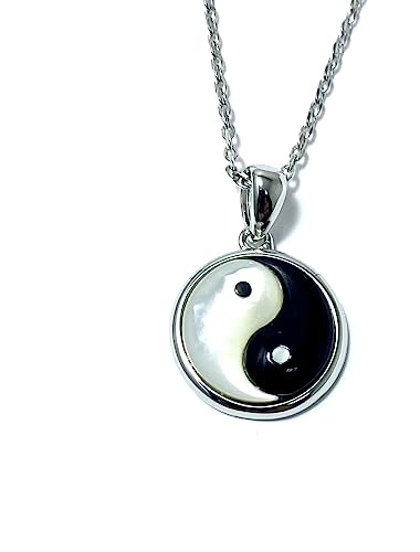 P0963 Yin Yang Onyx with Mother Pearl Sterling Silver Pendant