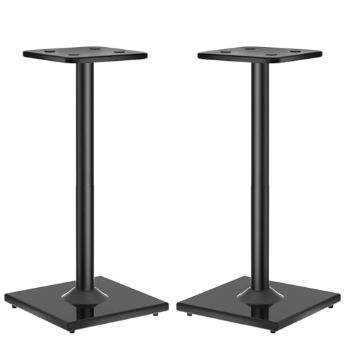 OUUTMEE Soportes de altavoz universales de 83 cm de altura hasta 10 kg, soportes de altavoz de pie con gestión de cables, juego de 2 soportes de altavoz para estantería, para altavoces satélite con 2