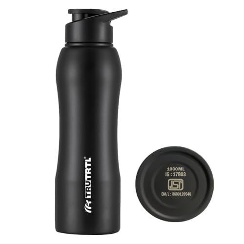 Image of Mr. TRU Sporty Stainless Steel Water Bottle 1000 ml with Sipper | ISI Certified | Single Wall | Leak Proof Lid | Rust Proof | For School, Office & Gym I Black