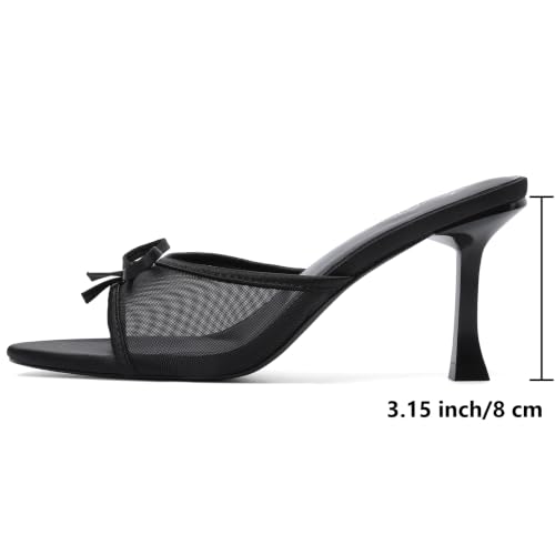 Image of Mostrin Kitten Heels for Women Round Toe Heels With Bow Vintage Mules Sexy Slip on Stiletto Backless Sandals for Party Daily