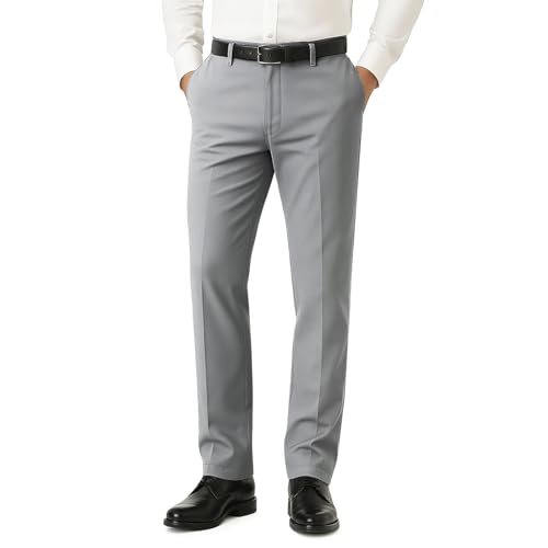 Heyfanee Men's Dress Pants Slim Fit Stretch Expandable Waist Flat Front Chinos Pants for Men