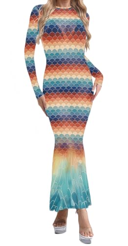 Vestido de sirena para mujer disfraz de pez elegante con manga larga