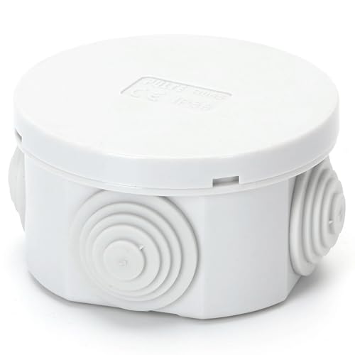 Blendend Caja de conexiones redonda IP44 resistente al agua (65 x 30 mm) para instalaciones eléctricas en exteriores y protección de cables. Color gris.