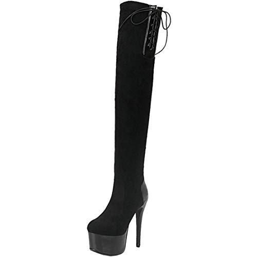 MAVMAX Women's Stretch Over The Knee Stiletto Boots High Heels Thigh High Platform Boots