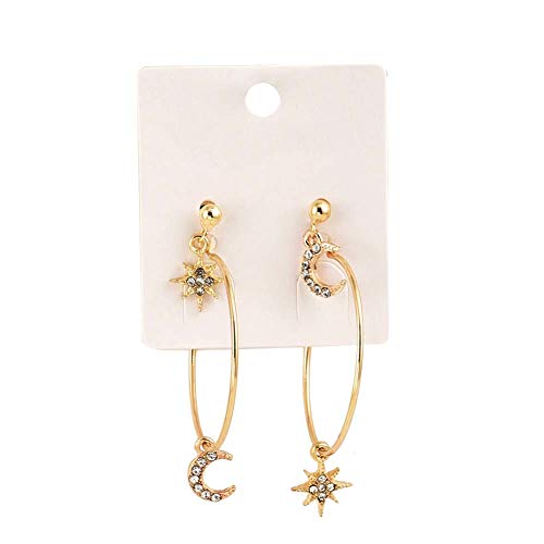 RIsxffp Lot de 4 boucles d'oreilles à tige pour femme confortables et simples avec strass incrustés de croissant de lune et étoile Cover