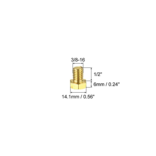 Image of uxcell Brass Hex Bolts, 3 /8-16x1 /2 1pcs Fully Thread Grade 4.8 Solid Brass Hexagon Head Bolt Machine Screws for Machinery