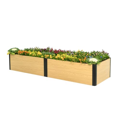 Vego garden Woodgrain Series Raised Garden Bed, 16'' Tall 2' x 8' Wooden-Look Metal Planter Box Outdoor for Gardening Vegetables, Flowers, Herbs