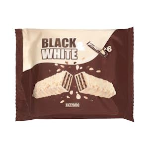 Barritas de barquillo Black & White Hacendado bañadas de cobertura blanca y relleno sabor nata y arroz inflado Paquete 6 ud. (141 g) Pack 2