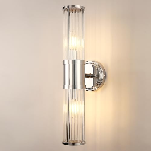 Image of DORESshop Silver Wall Sconce, 19.6 inch Sconces Lighting, 2-Light Modern Light Fixtures, Bathroom Vanity Light for Living Room, Bedroom, Sconces Wall Decor, 1pack