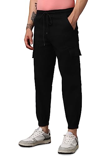 Image of Hubberholme Men's Regular Fit Cotton Trousers, Ankle Length Button Closure Elasticated Waist Cargo Joggers