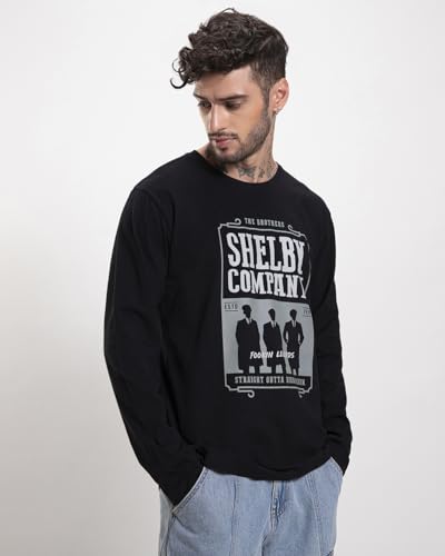 Image of Bewakoof Men's Printed Regular Fit Full Sleeve Round Neck Cotton T-Shirt