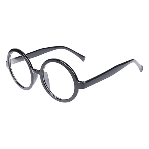NOPKESV 1 Stück Retro Runde Brillen Ultra Light Gläser Zubehör zum Anziehen Kostümzubehör für Halloween Weihnachten Karneval Partys Cosplay (Schwarz)