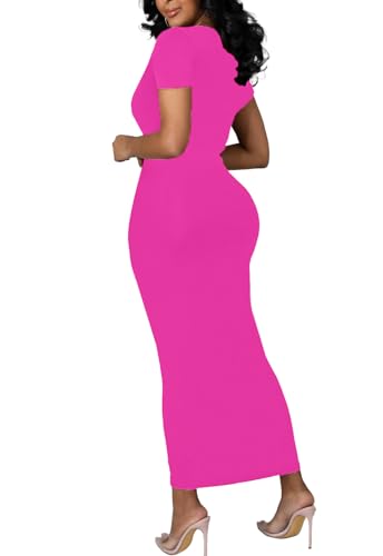 Image of Women's Long Bodycon Dresses Leopard Print Casual Maxi Club Party Tight Dress Short Sleeve