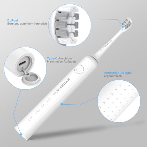240 Tagen Akkulaufzeit Elektrische Zahnbürste für Erwachsene,8 Ersatzbürstenköpfe, wiederaufladbare Akku-Zahnbürste, 3 Modi, 2-Minuten-Timer, IPX7 wasserdicht, Geschenk für die Familie, weiß
