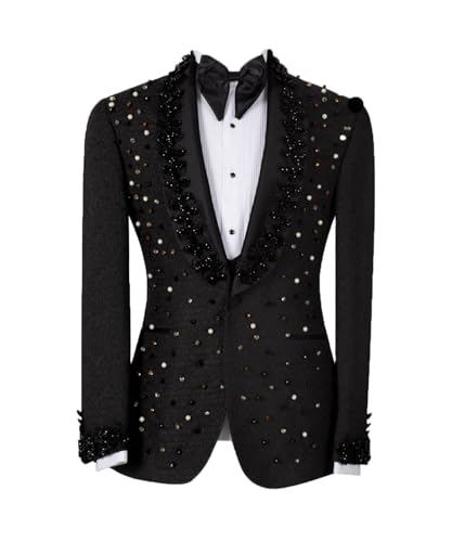Men Sequined Tuxedo Jacket, Black, Embellished with Beads and Sequins Single Breasted