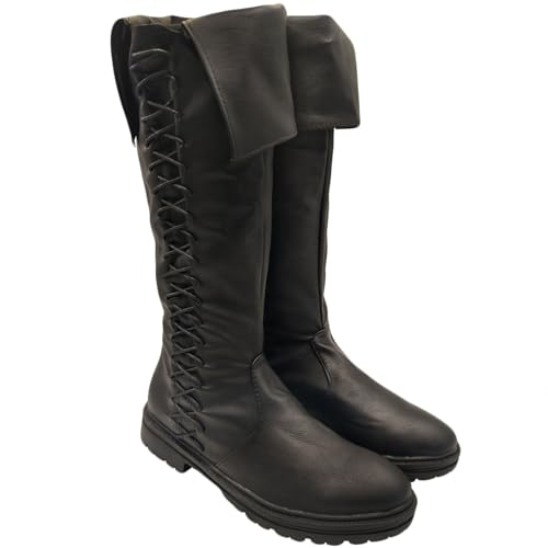 Medieval Pirate Boots Mens Renaissance Pull on Mid Calf Gothic Halloween Costume Boot Vintage Stage Pirate Viking Shoes2