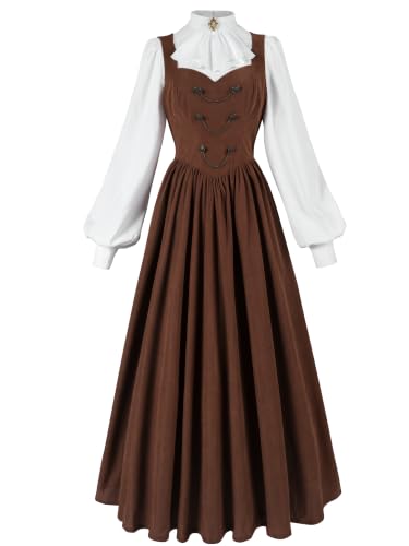 FCCAM Robe victorienne pour femme 2 pièces - 19ème siècle - Costume victorien avec robe en velours côtelé et chemisier XL