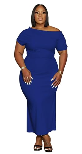 Image of YeGine Women Plus Size Bodycon Long Dress Off Shoulder Sexy Slim Elegant Dresses