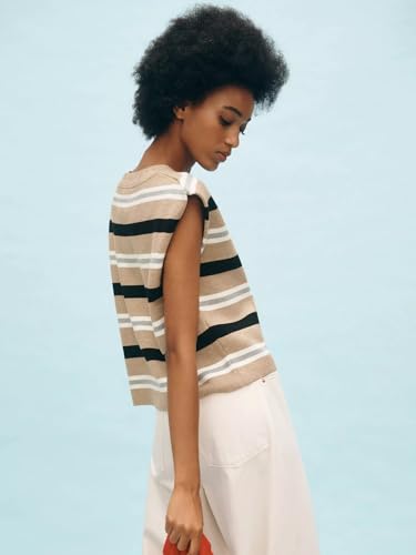 Image of Moreone Womens Sweater Vest Cap Sleeve Crew Neck Sleeveless Casual Ribbed Knit Cropped Pullover Tank Tops