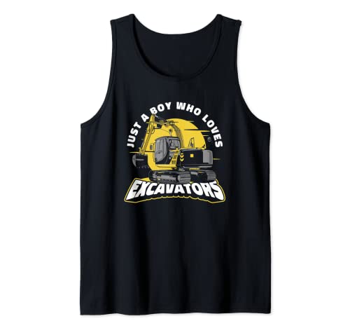 Just A Boy Who Loves Excavators Backhoe Excavator Operator Tank Top
