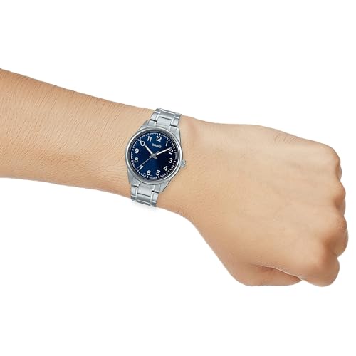 Casio Relógio masculino analógico com mostrador azul - MTP-V005D-2B4UDF, prata, pulseira, Prata, pul