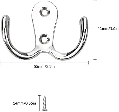 YSD 8 Pcs Double Prong Robe Hooks Dual Coat Hooks Wall Mounted Retro Metal Hanging Clothes Hooks with Screws,for Bedroom Bathroom Door Wall(Silver)