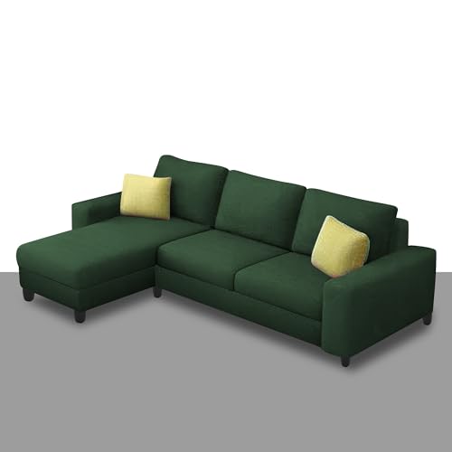 Image of Orland 4 Seater LHS L Shape Sofa Set for Living Room | Color - Green | Premium Fabric Sofa