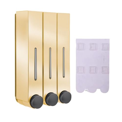 FOVAOK Dispensador de jabón líquido montado en la pared, dispensador de jabón de ducha, dispensador de champú para inodoro, dispensador de gel de ducha para baño (dorado 3)
