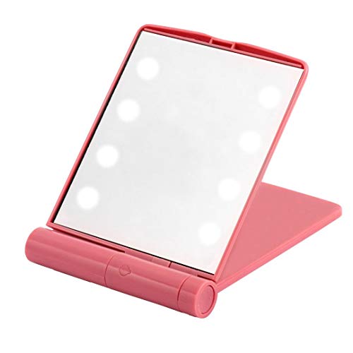 Mirror Makeup Make Mirror With Lights 8 LED Girls Light Gift Small Compact Mirror Cosmetic Portable Illumination Handbag Fold-able Double Face Magnifying Bag (Pink White purple)