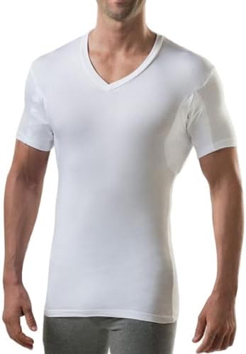 Men's Sweatproof Undershirt | Slim Fit V Neck T-Shirt with Underarm Sweat Pads | Aluminum-Free Alternative