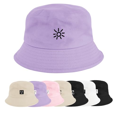Xnova Fischerhut Bucket Hat Herren Damen Bunt, Druck Mütze Strand-Sonnenhut Anglerhut Sonnenschutz, Baumwoll Sommerhut Bestickte Fischerhüte Unisex Outdoor Hüte (Sonne-Violett, 56-58 cm)