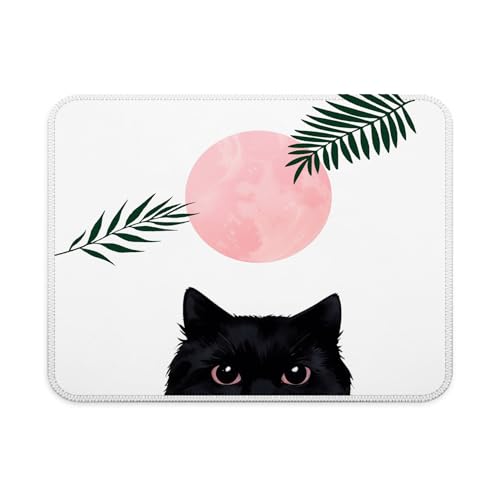 gsgfdshf Boho Black Cat Mouse Pad, Cat Mom Lady Lovers Gifts, Abstract Boho Pink Moon Kitten Mouse Pad for Work Computers Laptop Home Office Dorm Desk Accessories, 9.5x7.9 Inch