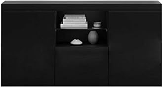 Panana Modern Hight Gloss Front Livingroom Cabinet with 3 Door, RBG LED Cupboard Sideboard Display Storage TV Unit Stand (Black)