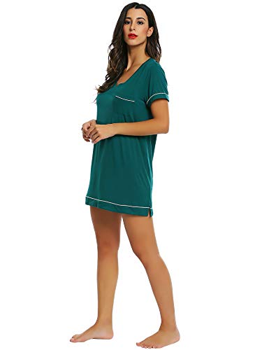 Cherrydew Womens Short Sleeve Modal Nightgown Moisture Wicking Nightshirt Sleepshirt Sleep/Night Dress Summer (Green,Small) #TOP1