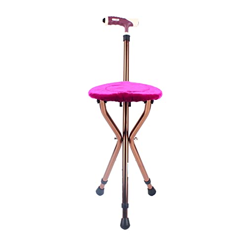 Modern Foldable Walking Stick with Seat, Walking Aids with LED Night Light & Cushion Cover, Max Load Capacity 220.46 lbs, Height 80-90cm, Folding Walking Cane with Seat