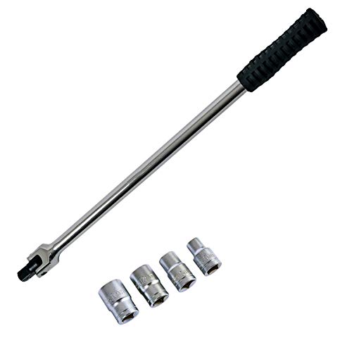 Image of Tooltime. 1/2" Dr. 18" Long Flexi Knuckle Breaker Bar Plus 4 Piece CRV Socket Set | 10mm, 13mm, 17mm and 19mm Sockets