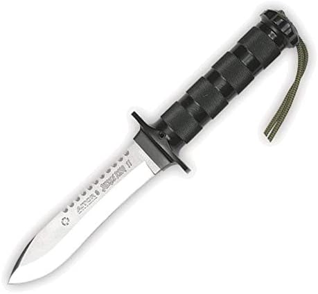 Aitor Cuchillo Jungle King II con Hoja de Acero INOX X42 de 13,5 cm y empuñadura Hueca de permulal de 13,5 cm + Kit Supervivencia + portabotellas Regalo