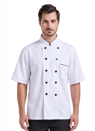 Veste de cuisine vêtement de chef hommes cuisinier blanc manches courtes veste unisexe