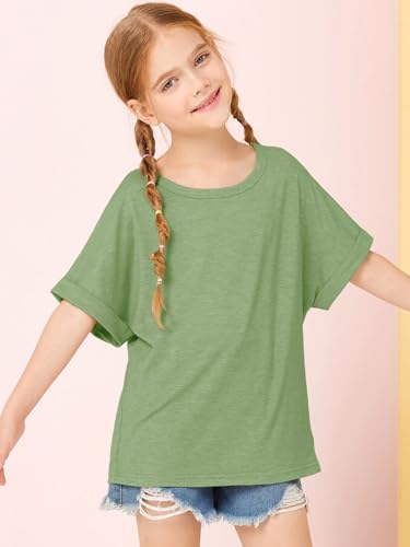 Image of Haloumoning Girls Oversized T-Shirts Short Sleeve Crewneck Summer Casual Loose Tops Tees