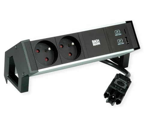 BACHMANN DESK2 Aluminium Black 2xUTE 1xUSB A&C 22W 0.2m GST18