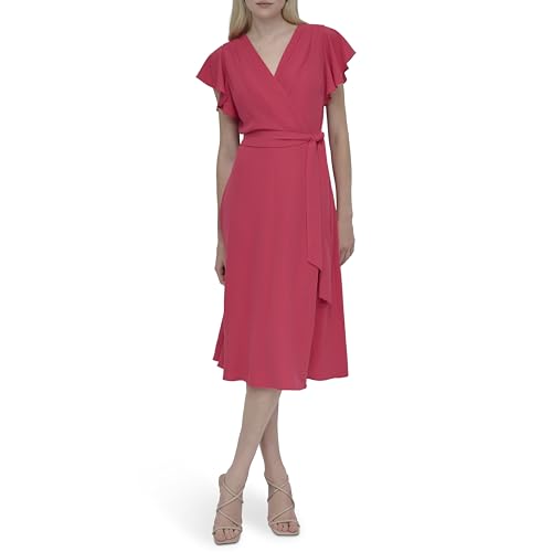 Image of DKNY Women's Flutter Sleeve Tie Fit & Flare Midi Dress